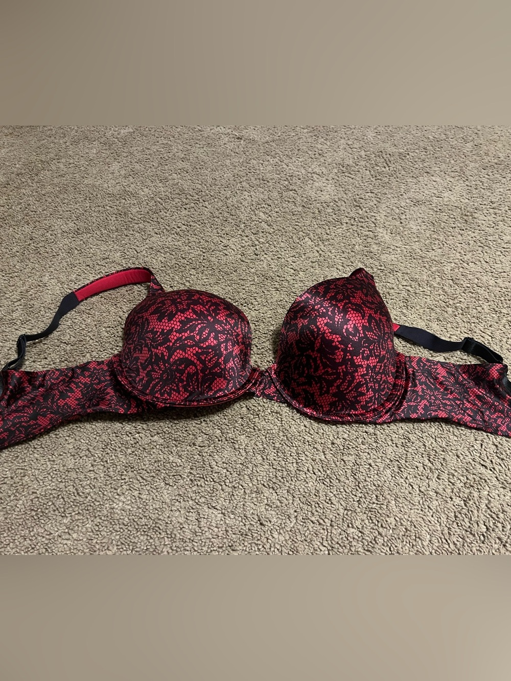 Soma Black & Red Lace Overlay Bra